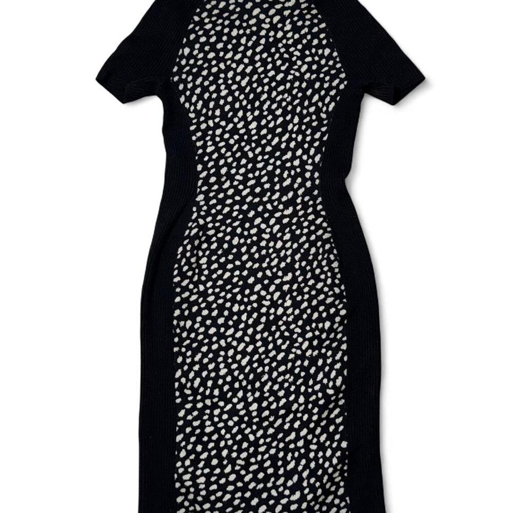 Tory Burch Gemma Dotted Pony Merino Wool Sweater Dress Black White Small